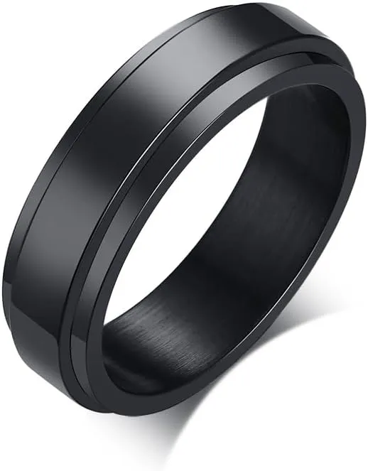 6mm/8mm Titanium Steel Black/Silver Fidget Ring Stainless Steel Spinner Rings Stress Relieving Anxiety Ring Engagement Wedding Promise Band for Women Men Size 6-13