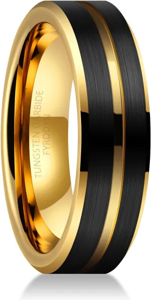 6mm/8mm Tungsten Carbide Wedding Band for Men Women Two Tone/Grooved Center Design Rings Comfort Fit Size 5-14.5