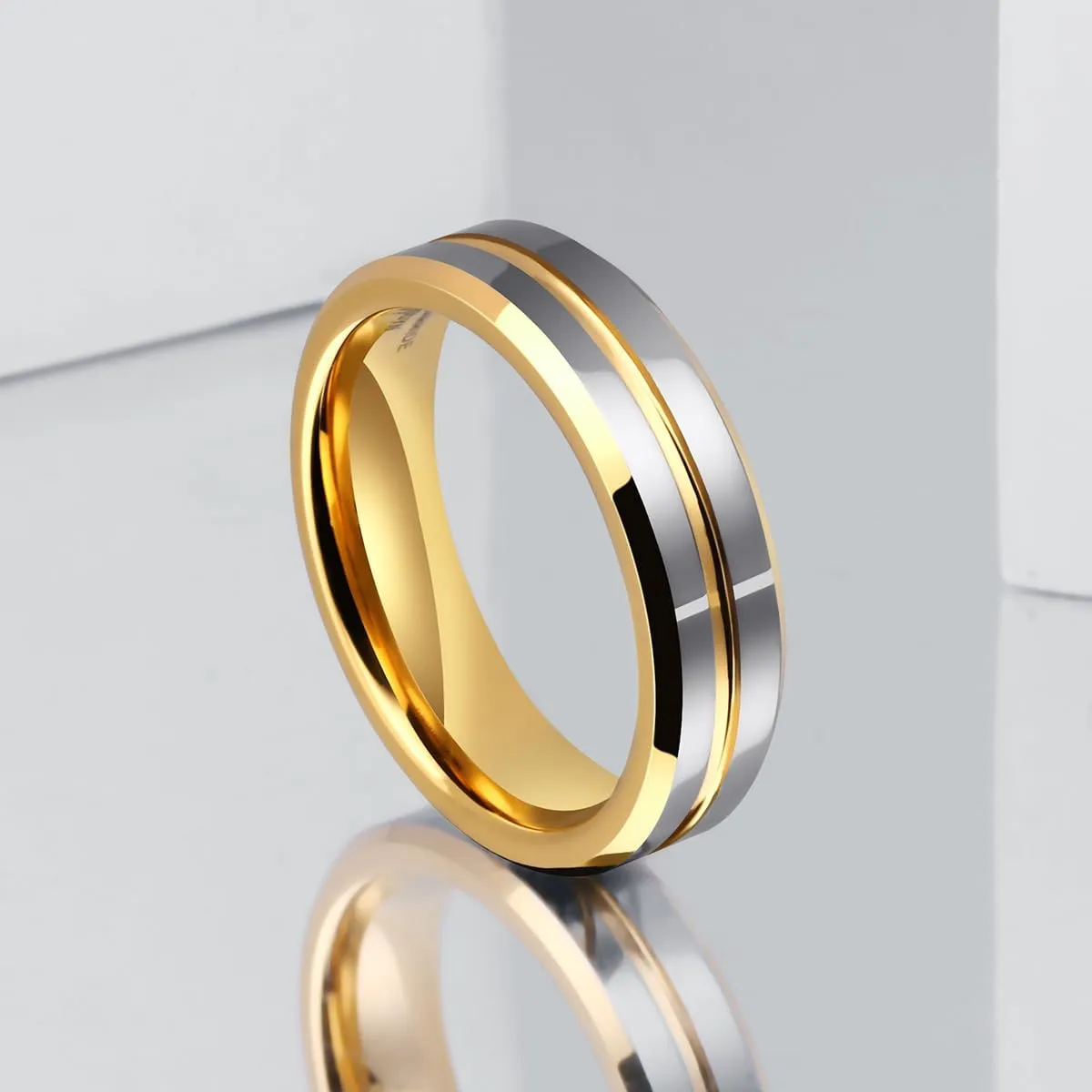 6mm/8mm Tungsten Carbide Wedding Band for Men Women Two Tone/Grooved Center Design Rings Comfort Fit Size 5-14.5
