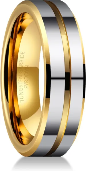 6mm/8mm Tungsten Carbide Wedding Band for Men Women Two Tone/Grooved Center Design Rings Comfort Fit Size 5-14.5