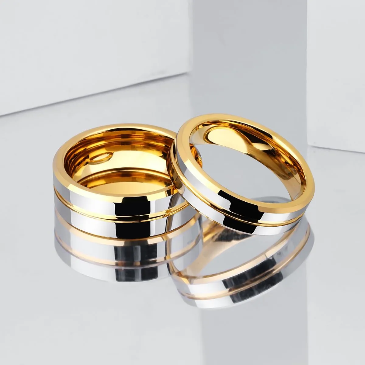 6mm/8mm Tungsten Carbide Wedding Band for Men Women Two Tone/Grooved Center Design Rings Comfort Fit Size 5-14.5
