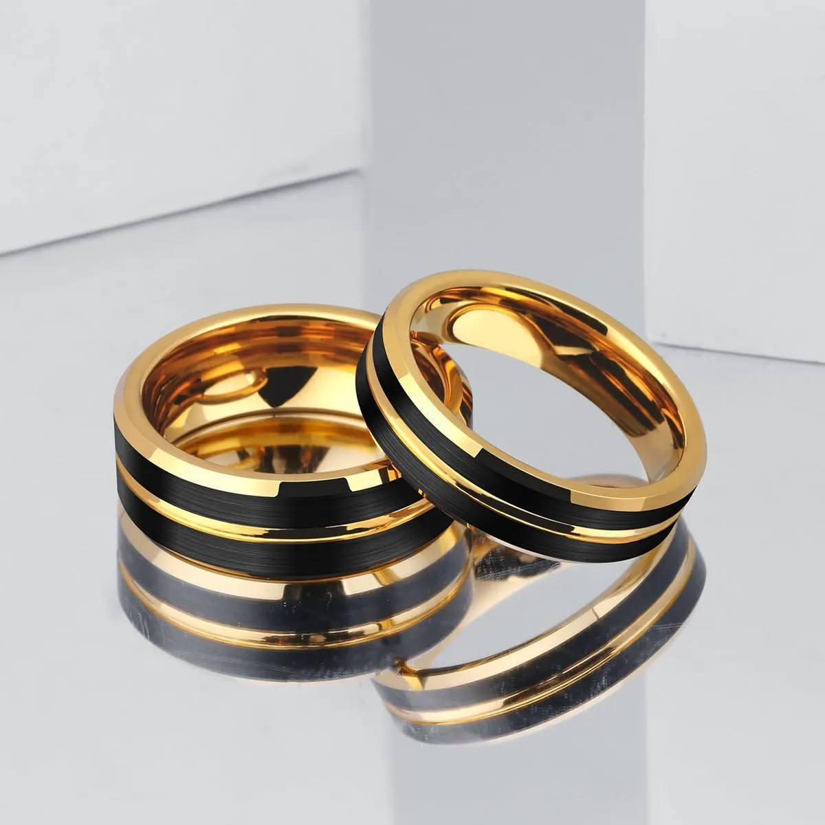 6mm/8mm Tungsten Carbide Wedding Band for Men Women Two Tone/Grooved Center Design Rings Comfort Fit Size 5-14.5