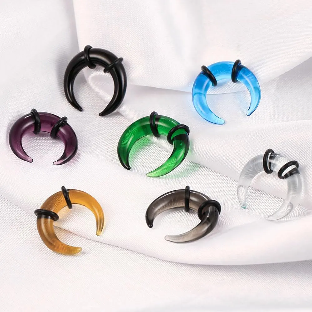 7Pcs Glass Septum Stretching Kit Set - C Shape Pincher Tapers with O-Rings, 14G to 2G, Buffalo Septum Retainers Rings for Nose & Ear Piercing Jewelry
