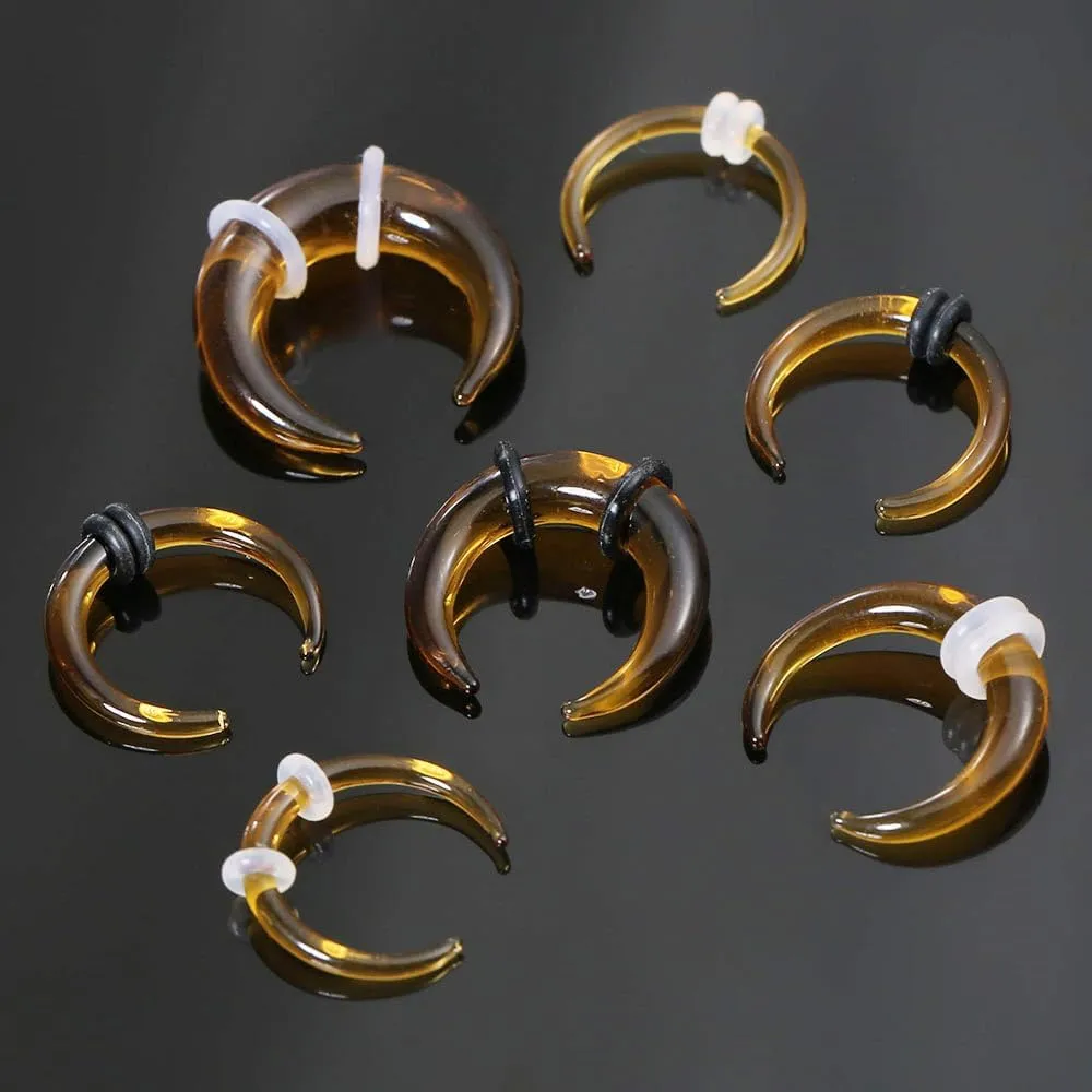 7Pcs Glass Septum Stretching Kit Set - C Shape Pincher Tapers with O-Rings, 14G to 2G, Buffalo Septum Retainers Rings for Nose & Ear Piercing Jewelry