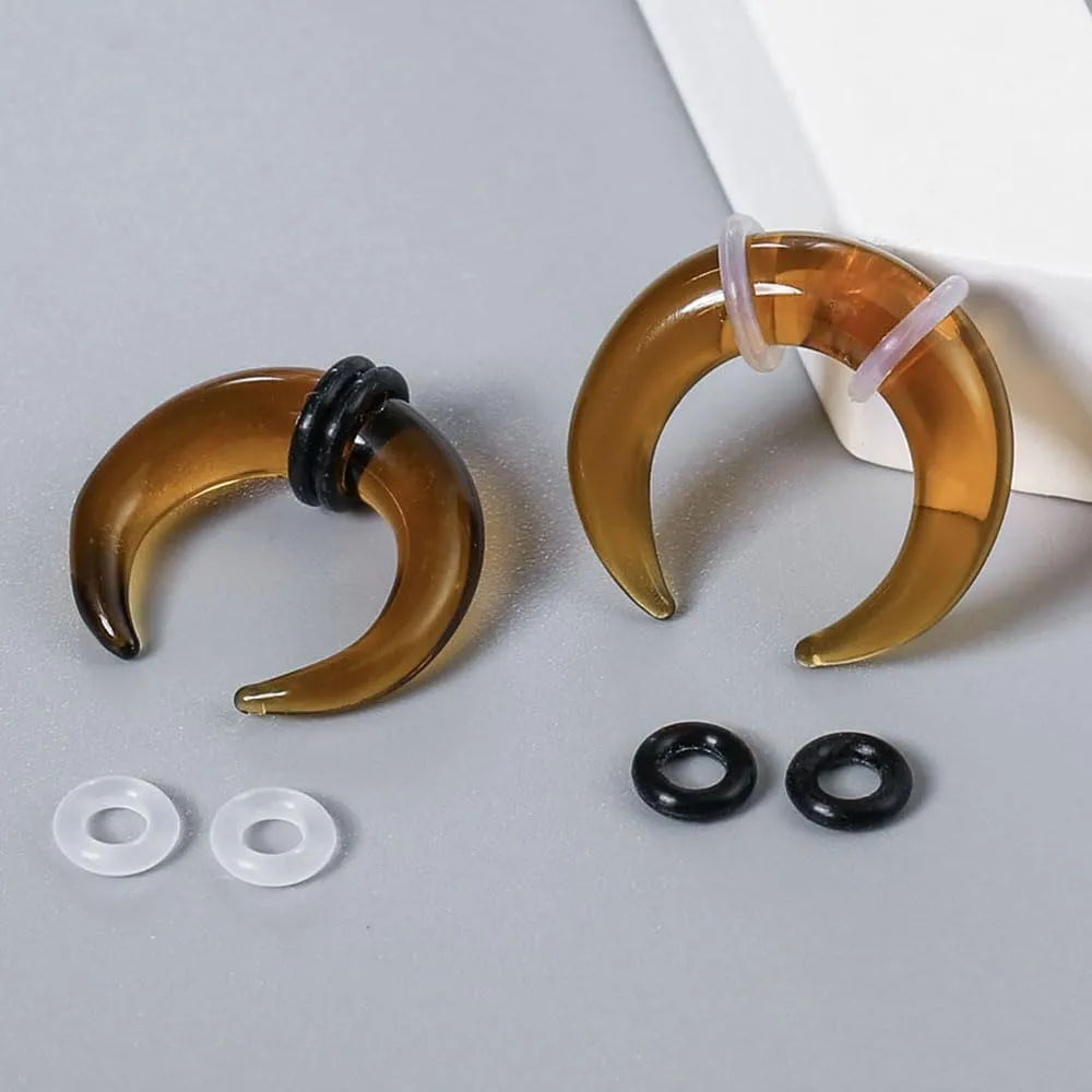 7Pcs Glass Septum Stretching Kit Set - C Shape Pincher Tapers with O-Rings, 14G to 2G, Buffalo Septum Retainers Rings for Nose & Ear Piercing Jewelry