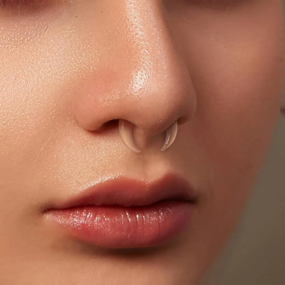 7Pcs Glass Septum Stretching Kit Set - C Shape Pincher Tapers with O-Rings, 14G to 2G, Buffalo Septum Retainers Rings for Nose & Ear Piercing Jewelry