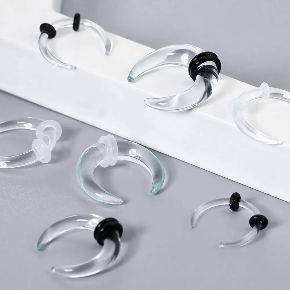 7Pcs Glass Septum Stretching Kit Set - C Shape Pincher Tapers with O-Rings, 14G to 2G, Buffalo Septum Retainers Rings for Nose & Ear Piercing Jewelry