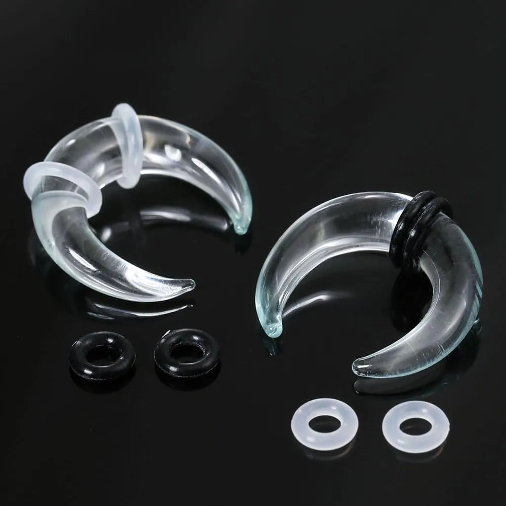 7Pcs Glass Septum Stretching Kit Set - C Shape Pincher Tapers with O-Rings, 14G to 2G, Buffalo Septum Retainers Rings for Nose & Ear Piercing Jewelry