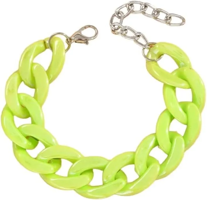 80s 90s Neon Chunky Link Acrylic Bracelets Sweet Macaron Candy Color Resin Link Bracelet for Women Colorful Summer Beach Party Y2k Jewelry