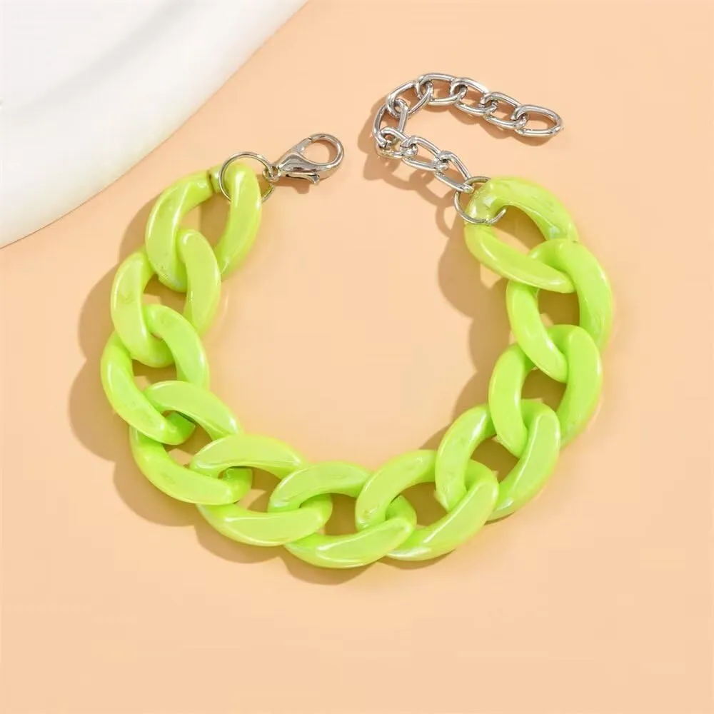 80s 90s Neon Chunky Link Acrylic Bracelets Sweet Macaron Candy Color Resin Link Bracelet for Women Colorful Summer Beach Party Y2k Jewelry