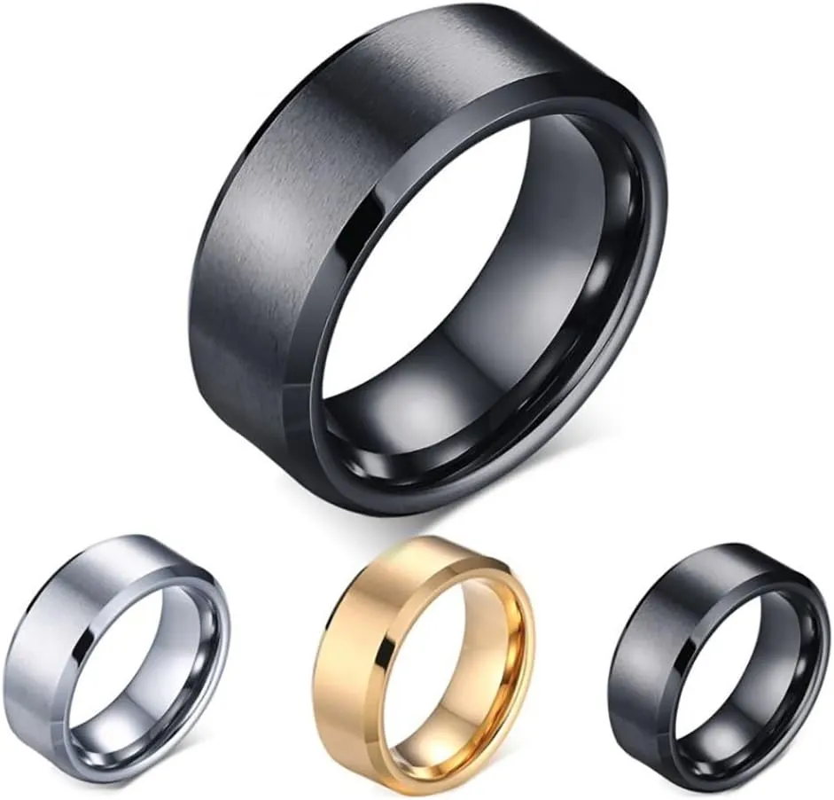 8mm Black Wedding Band For Men by Ginger Lyne | Wedding Ring for Women |Unisex Design Plain Bridal Band Stainless Steel Comfort Fit 8mm Width for Matching Couples Rings