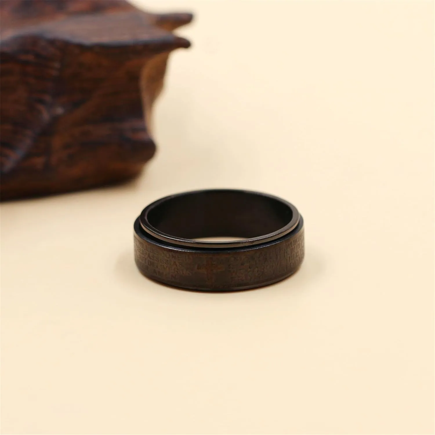 8mm Men's Stylish Black Ring with Cross and Engraved Prayer, Christian Scriptures and Rotating Rings for Christmas Birthday, Available in Sizes 7-13
