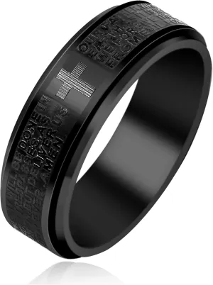 8mm Men's Stylish Black Ring with Cross and Engraved Prayer, Christian Scriptures and Rotating Rings for Christmas Birthday, Available in Sizes 7-13