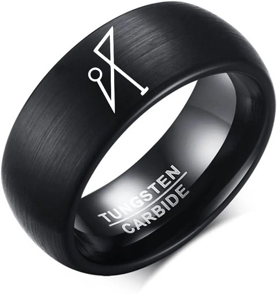 8MM Sigil of Archangel Michael Protection Courage Strength Tungsten Carbide Comfort Fit Ring Gift