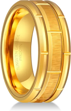 8mm Tungsten Rings For Men Women Gold/Silver Engraved Sand Blasted Finish Dome Edge Wedding Band Comfort Fit Size 5-14.5