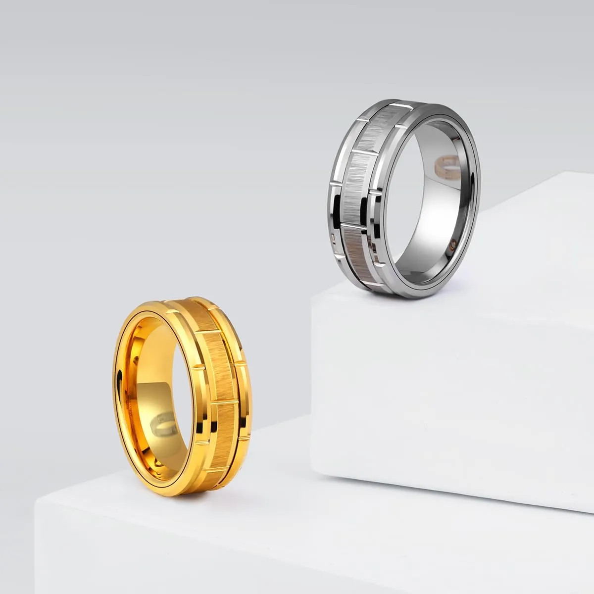 8mm Tungsten Rings For Men Women Gold/Silver Engraved Sand Blasted Finish Dome Edge Wedding Band Comfort Fit Size 5-14.5