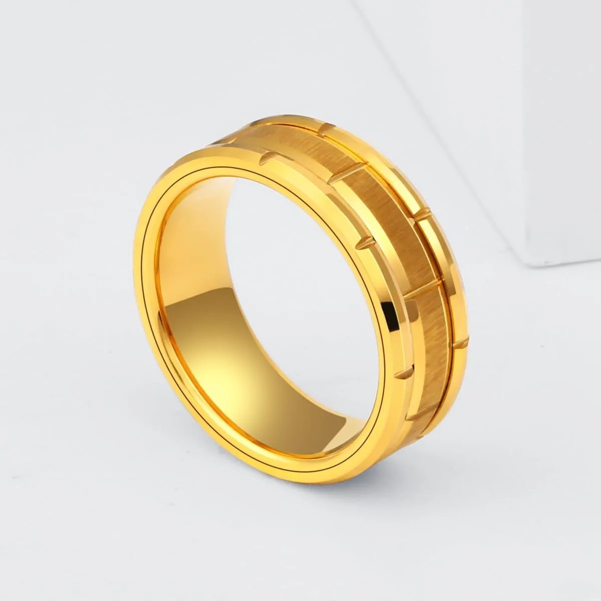8mm Tungsten Rings For Men Women Gold/Silver Engraved Sand Blasted Finish Dome Edge Wedding Band Comfort Fit Size 5-14.5