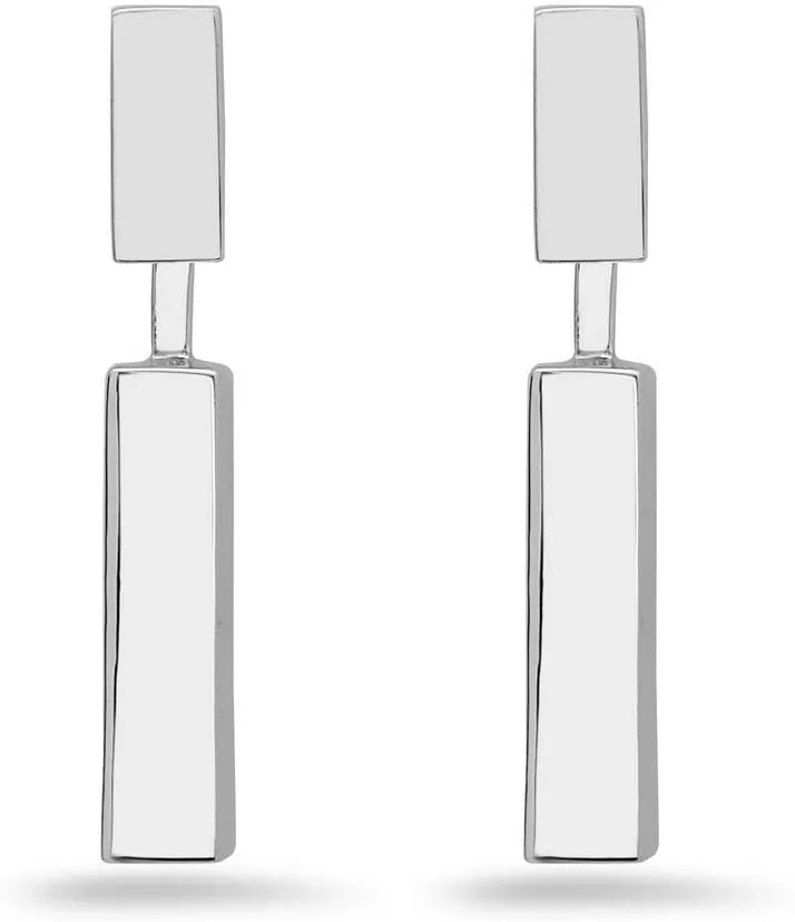 925 Solid Sterling Silver Dangling Tall Long Modern Bar Stud Earrings - Minimalist Simple Dangle Jewelry