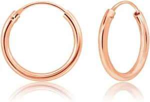 925 Sterling Silver 18K Rose Gold Plated TINY/SMALL/MEDIUM/LARGE Endless Hoops/Sleepers Earrings - Thickness 2 mm - Outer Diameter: 10, 12, 14, 16, 18, 20, 25, 30, 35, 40, 50, 60, 70, 80 mm