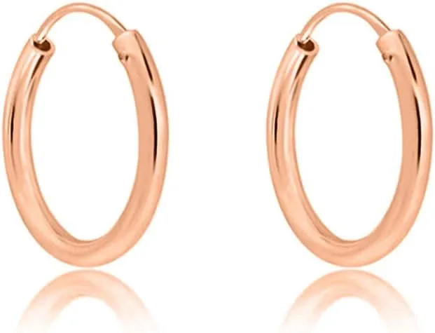 925 Sterling Silver 18K Rose Gold Plated TINY/SMALL/MEDIUM/LARGE Endless Hoops/Sleepers Earrings - Thickness 2 mm - Outer Diameter: 10, 12, 14, 16, 18, 20, 25, 30, 35, 40, 50, 60, 70, 80 mm