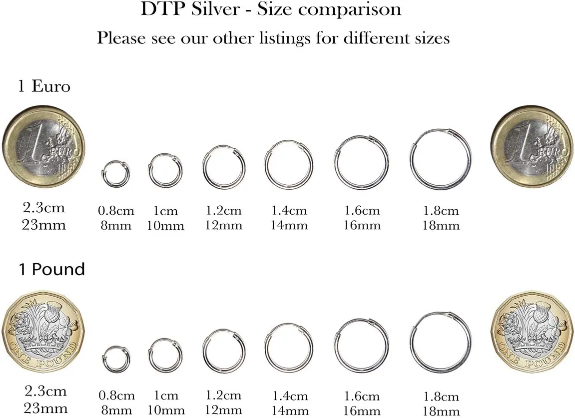 925 Sterling Silver 18K Rose Gold Plated TINY/SMALL/MEDIUM/LARGE Endless Hoops/Sleepers Earrings - Thickness 2 mm - Outer Diameter: 10, 12, 14, 16, 18, 20, 25, 30, 35, 40, 50, 60, 70, 80 mm