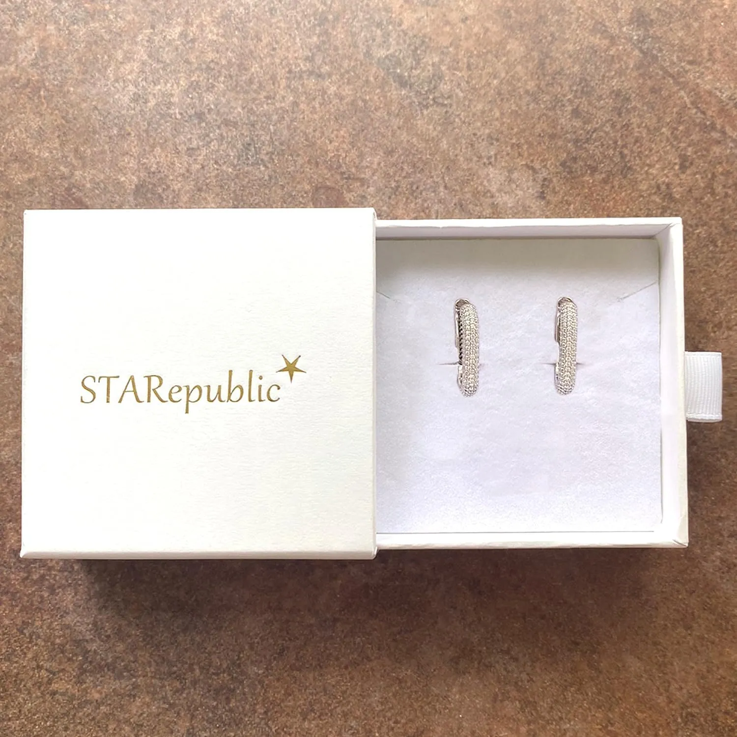 925 Sterling Silver 30mm Rectangle Shape Icon Pave Zircon Huggie Hoop Earrings