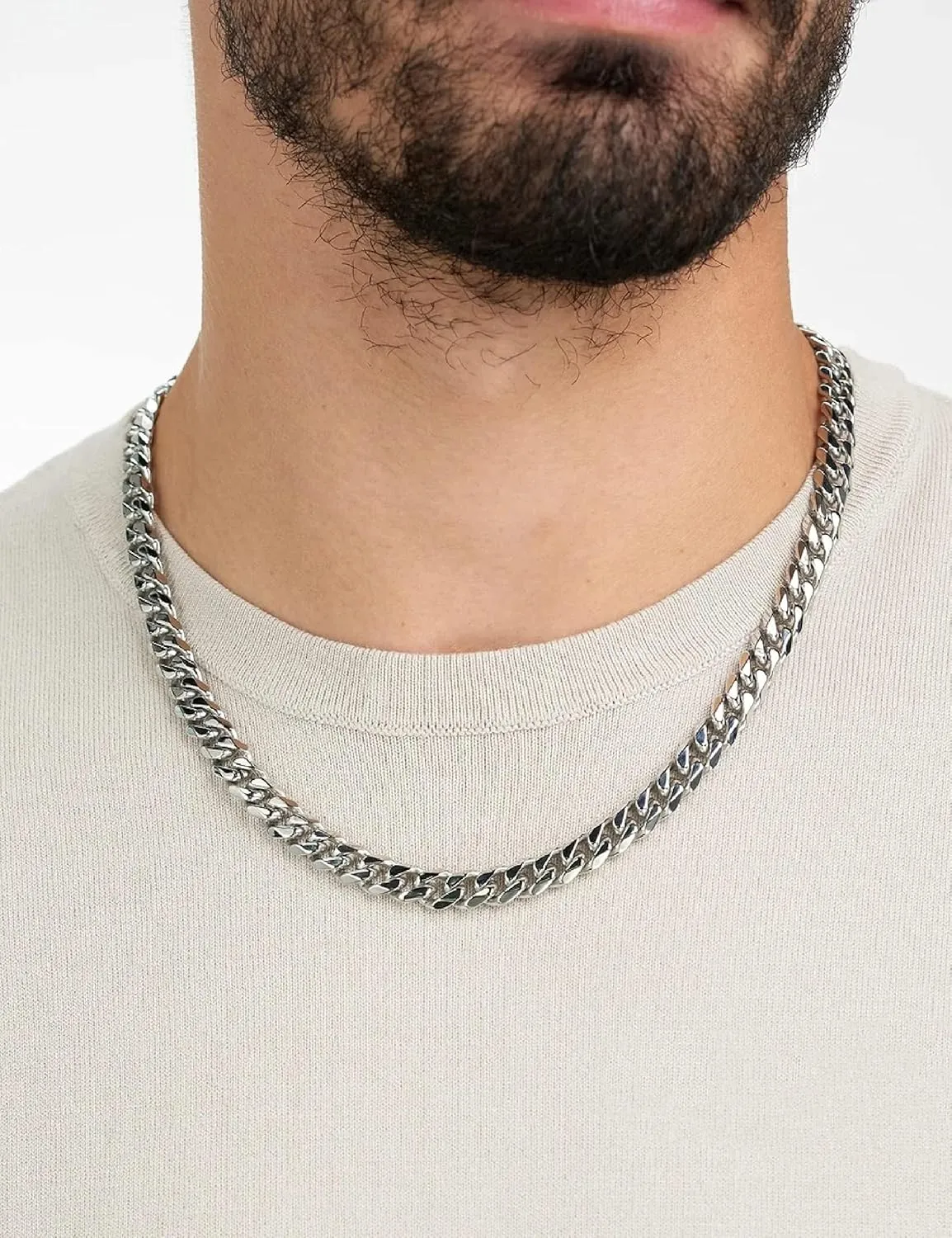 925 Sterling Silver Cuban Chain Lobster Clasp 7/8/10mm Silver/Gold Over Cuban Link Curb Chain Necklace for Men Women Diamond Cut 16-30 Inches