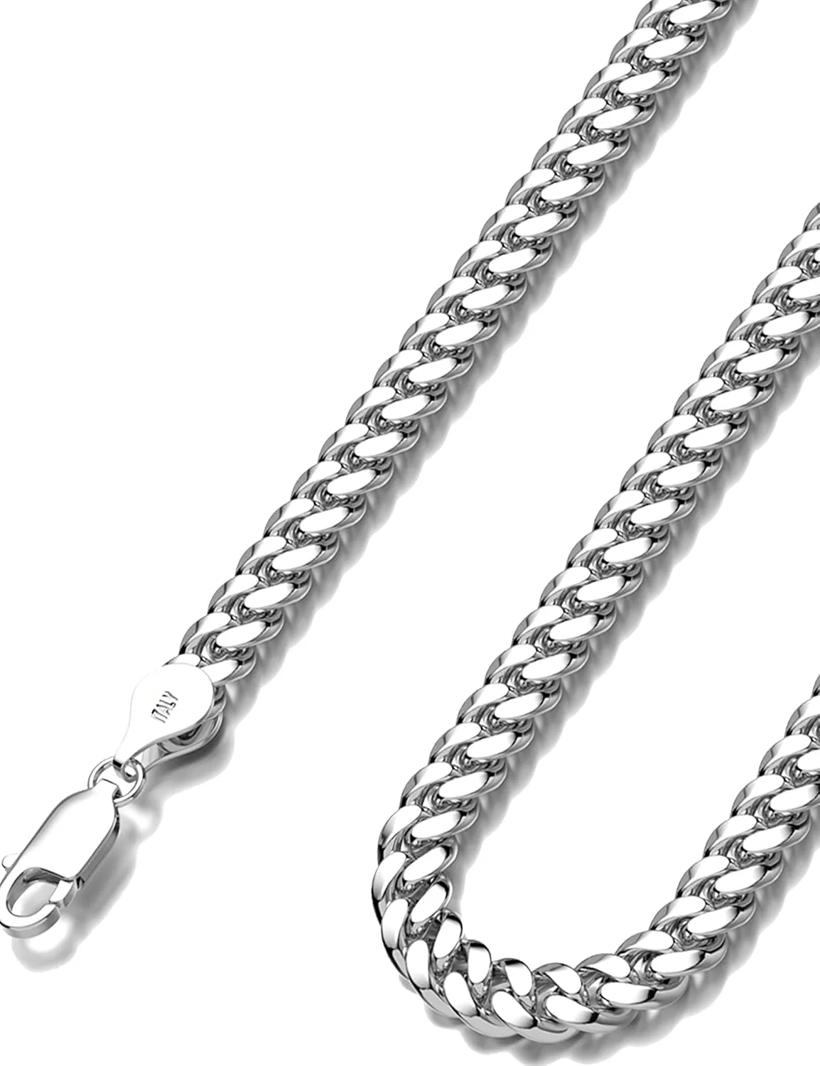 925 Sterling Silver Cuban Chain Lobster Clasp 7/8/10mm Silver/Gold Over Cuban Link Curb Chain Necklace for Men Women Diamond Cut 16-30 Inches