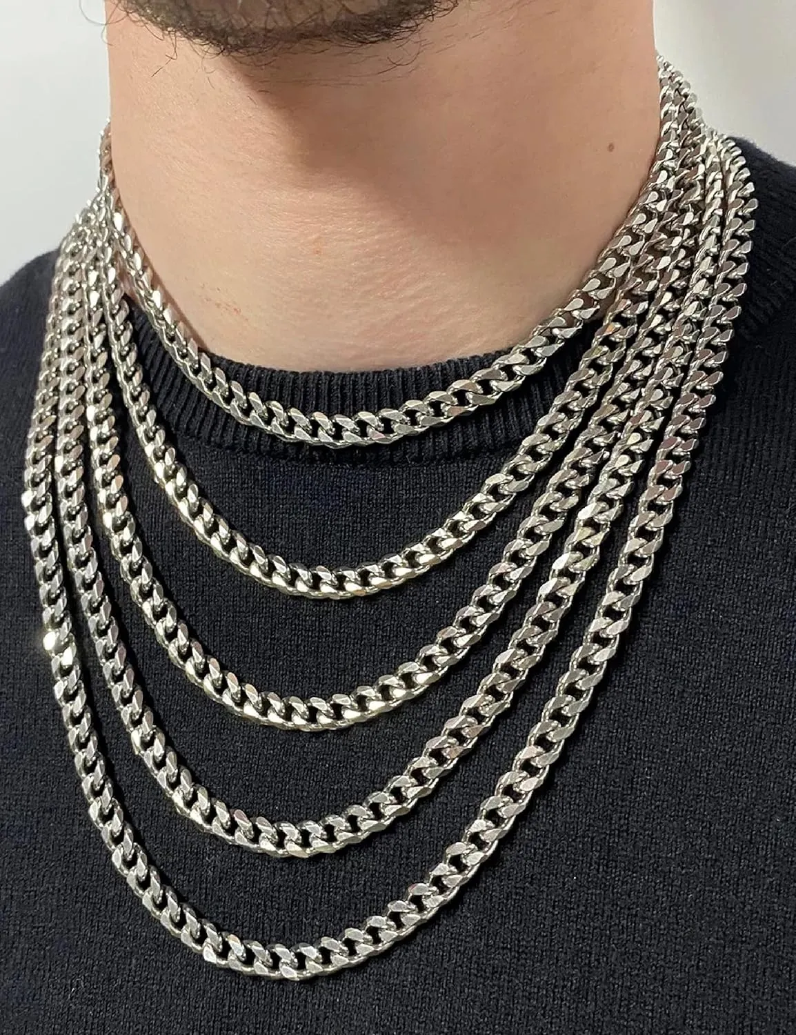 925 Sterling Silver Cuban Chain Lobster Clasp 7/8/10mm Silver/Gold Over Cuban Link Curb Chain Necklace for Men Women Diamond Cut 16-30 Inches