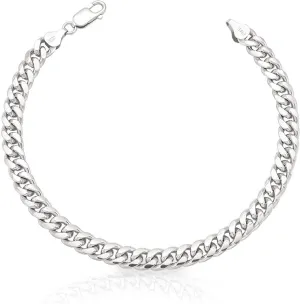 925 Sterling Silver Cuban Link Chain Bracelet 3mm 5mm 8mm Silver Bracelet for Men Women 6.5-9 Inches