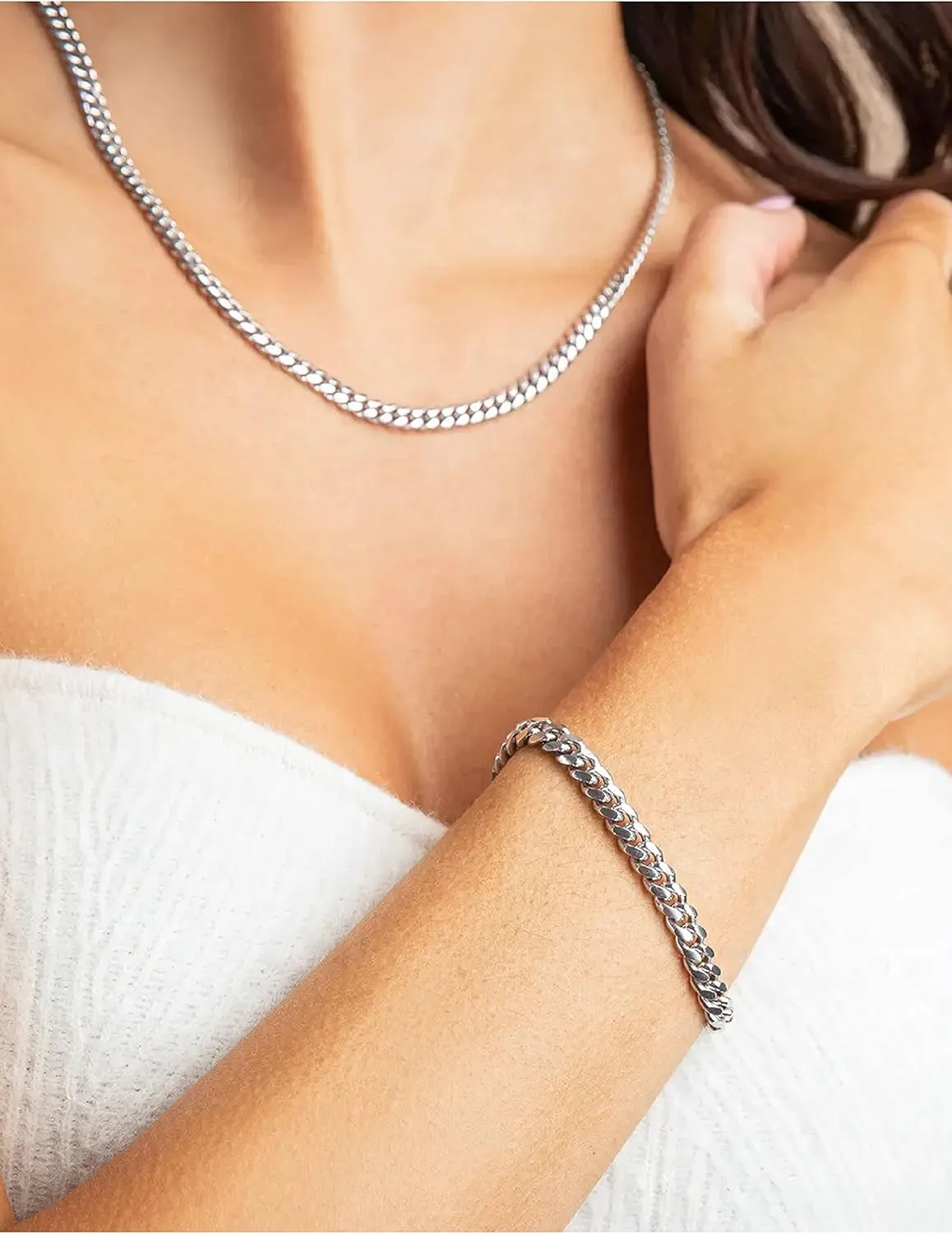 925 Sterling Silver Cuban Link Chain Bracelet 3mm 5mm 8mm Silver Bracelet for Men Women 6.5-9 Inches