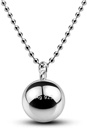 925 Sterling Silver Harmony Ball Necklace Brilliant Chime Bola 20MM Pendant Choker 18" 20" 22" 24" 26" Beads & O-Chain Women Jewelry Gifts For Pet Cats & Dogs (Bead chain, 24 inch)