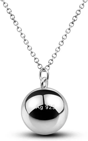 925 Sterling Silver Harmony Ball Necklace Brilliant Chime Bola 20MM Pendant Choker 18" 20" 22" 24" 26" Beads & O-Chain Women Jewelry Gifts For Pet Cats & Dogs (O-chain, 18 inch)
