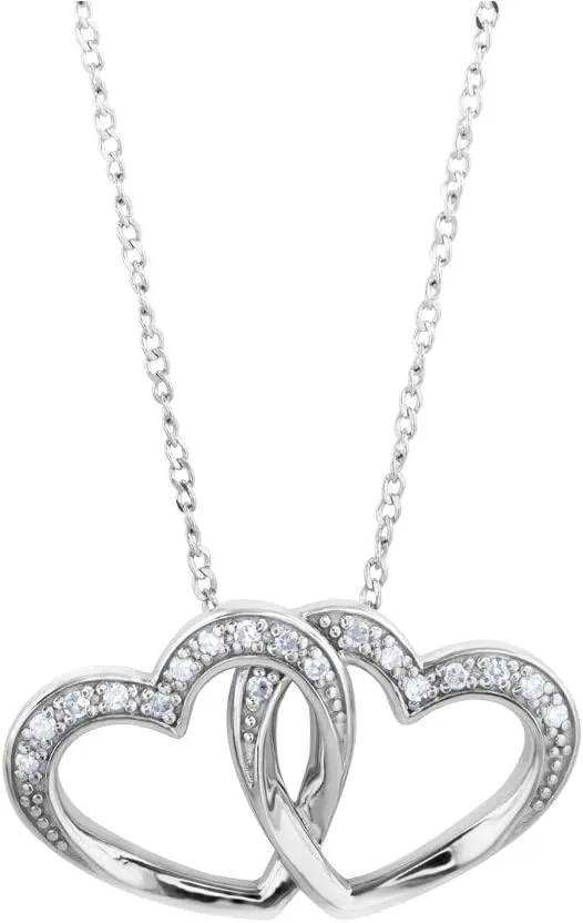 .925 Sterling Silver Interlocked Diamond Heart Pendant Necklace 1/10 Cttw (I-J Color, I3 Clarity), 18 inch, by Brilliant Expressions