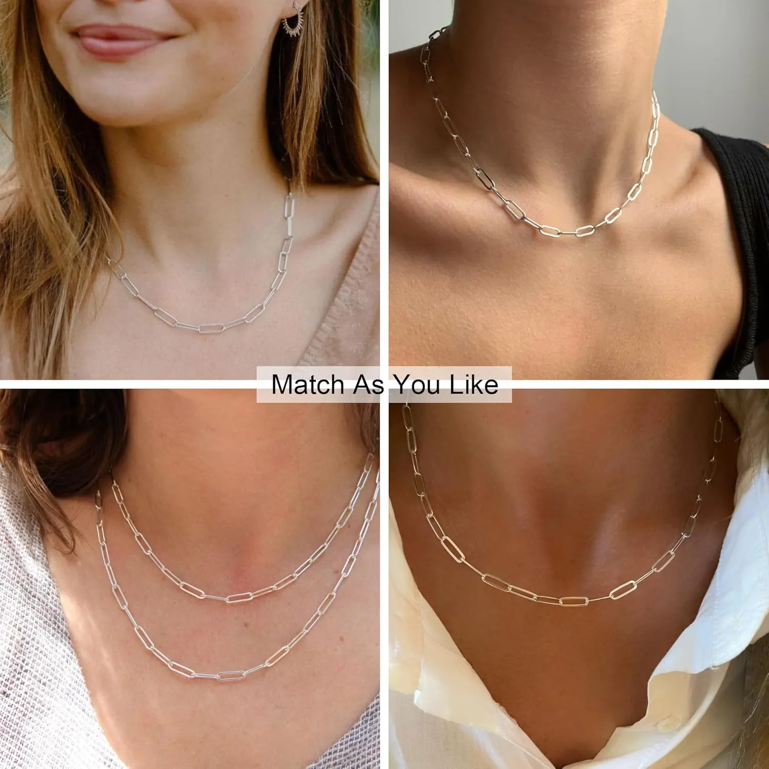 925 Sterling Silver Paperclip Lobster Clasp Chain 3mm 4mm 5mm 6mm 7mm Necklace for Women Men Diamond Cut Silver Necklace Chain 16-30 Inches