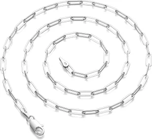 925 Sterling Silver Paperclip Lobster Clasp Chain 3mm 4mm 5mm 6mm 7mm Necklace for Women Men Diamond Cut Silver Necklace Chain 16-30 Inches