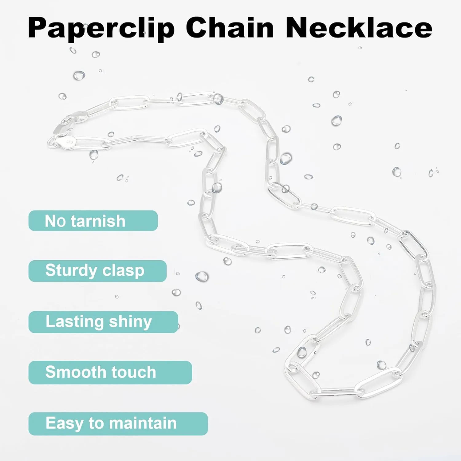925 Sterling Silver Paperclip Lobster Clasp Chain 3mm 4mm 5mm 6mm 7mm Necklace for Women Men Diamond Cut Silver Necklace Chain 16-30 Inches