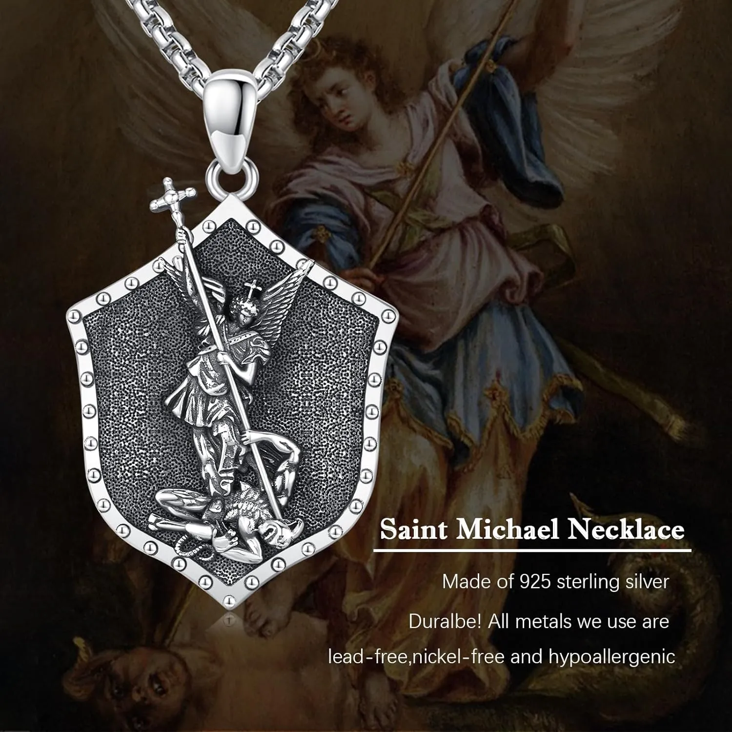 925 Sterling Silver Patron Saint Medal Amulet Pendant Necklace Protection Catholic Faith Jewelry Gifts for Men Women