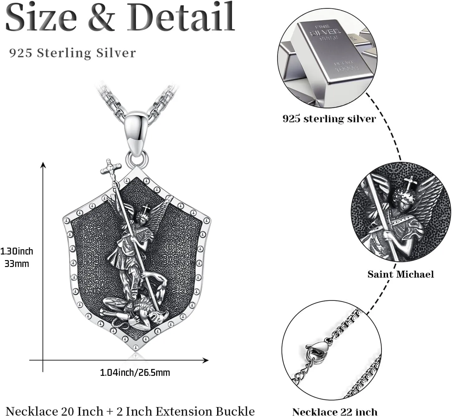 925 Sterling Silver Patron Saint Medal Amulet Pendant Necklace Protection Catholic Faith Jewelry Gifts for Men Women