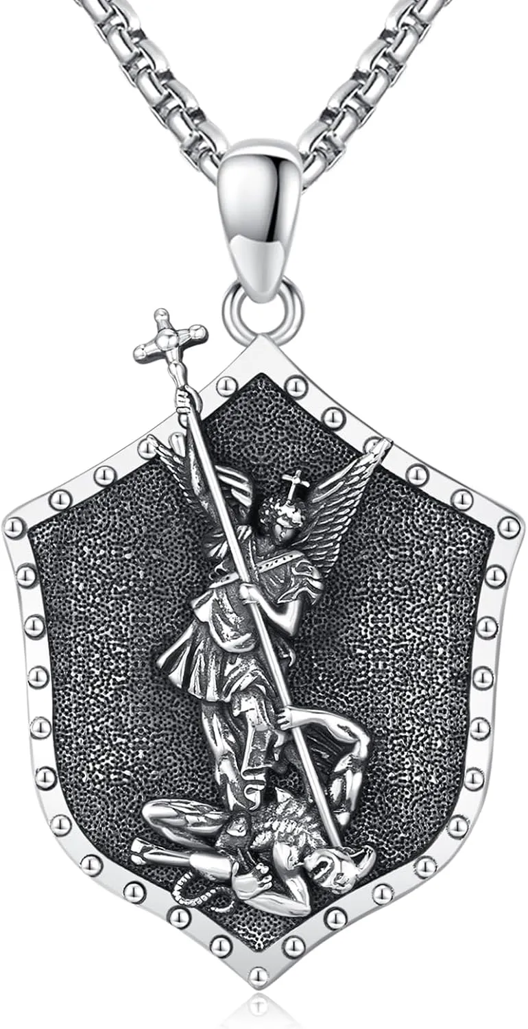 925 Sterling Silver Patron Saint Medal Amulet Pendant Necklace Protection Catholic Faith Jewelry Gifts for Men Women
