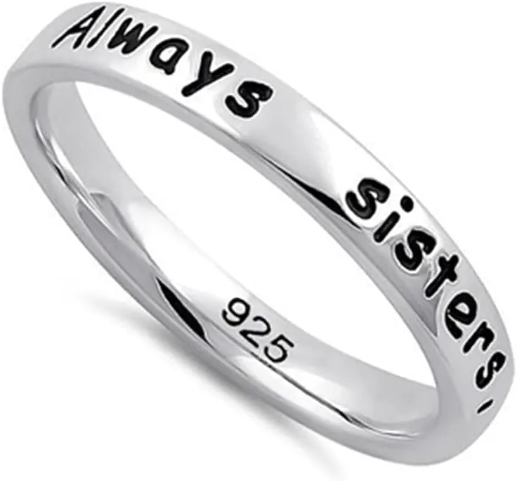 925 Sterling Silver Platinum Plated Always Sisters Forever Friends Stackable Band Rings women Jewelry