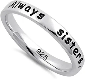 925 Sterling Silver Platinum Plated Always Sisters Forever Friends Stackable Band Rings women Jewelry