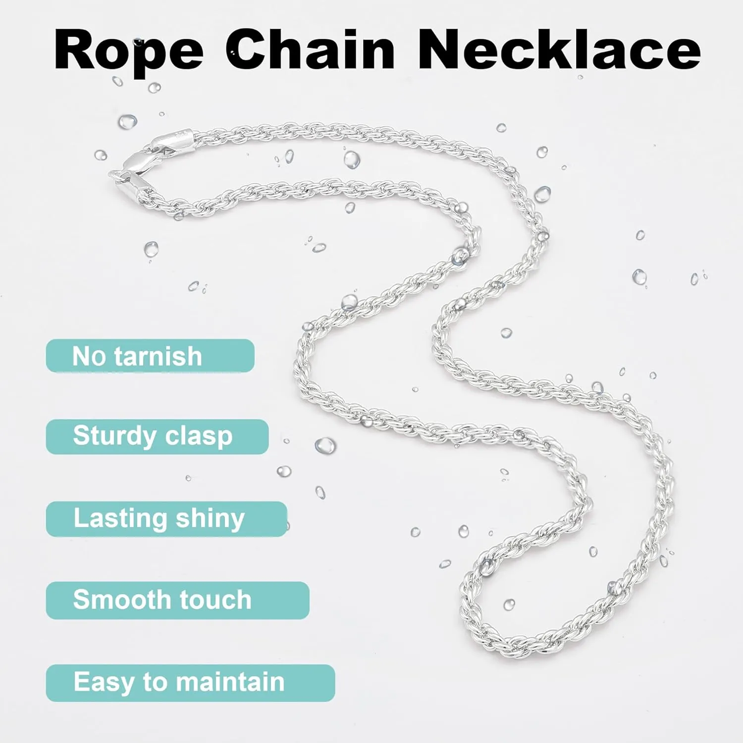 925 Sterling Silver Rope Chain Lobster Clasp 2.5mm Silver Chain for Men Women Silver Necklace Chain 16-30 Inches