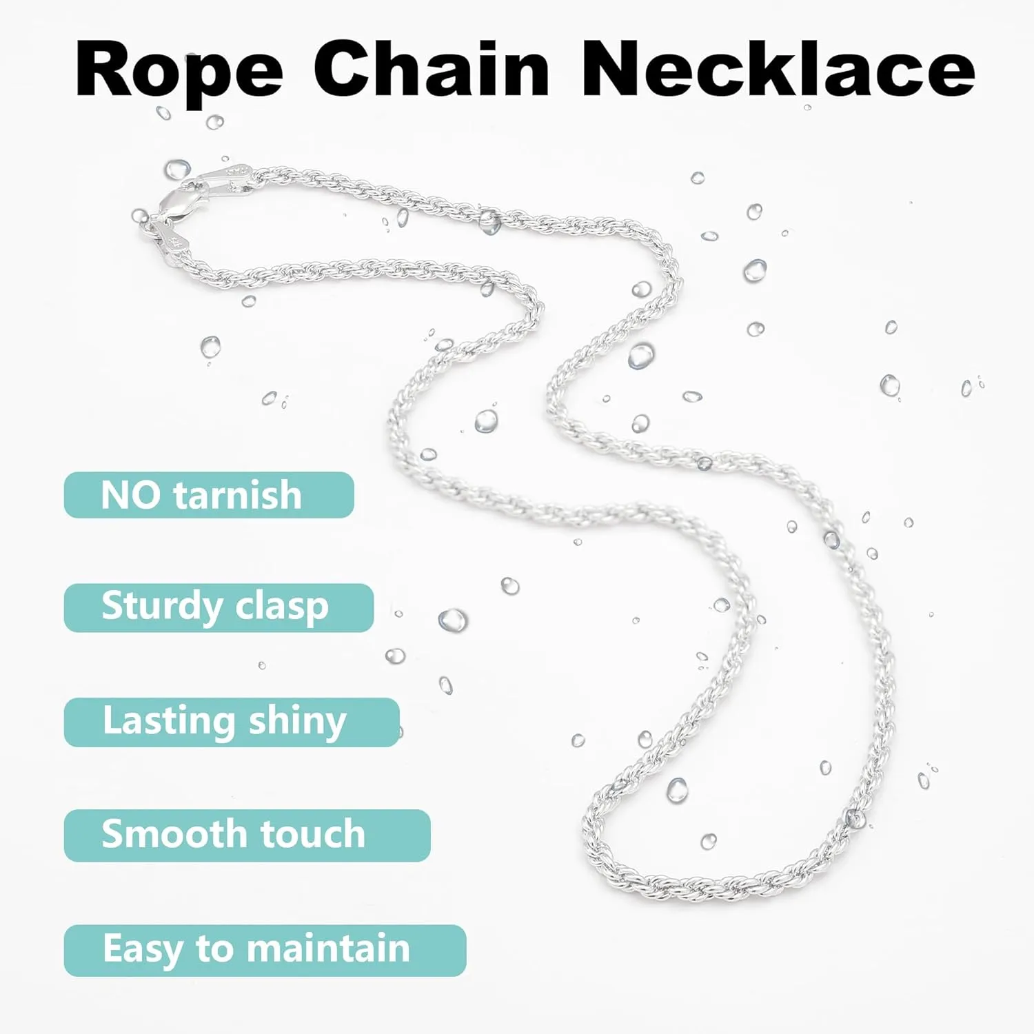 925 Sterling Silver Rope Chain Lobster Clasp 2.5mm Silver Chain for Men Women Silver Necklace Chain 16-30 Inches