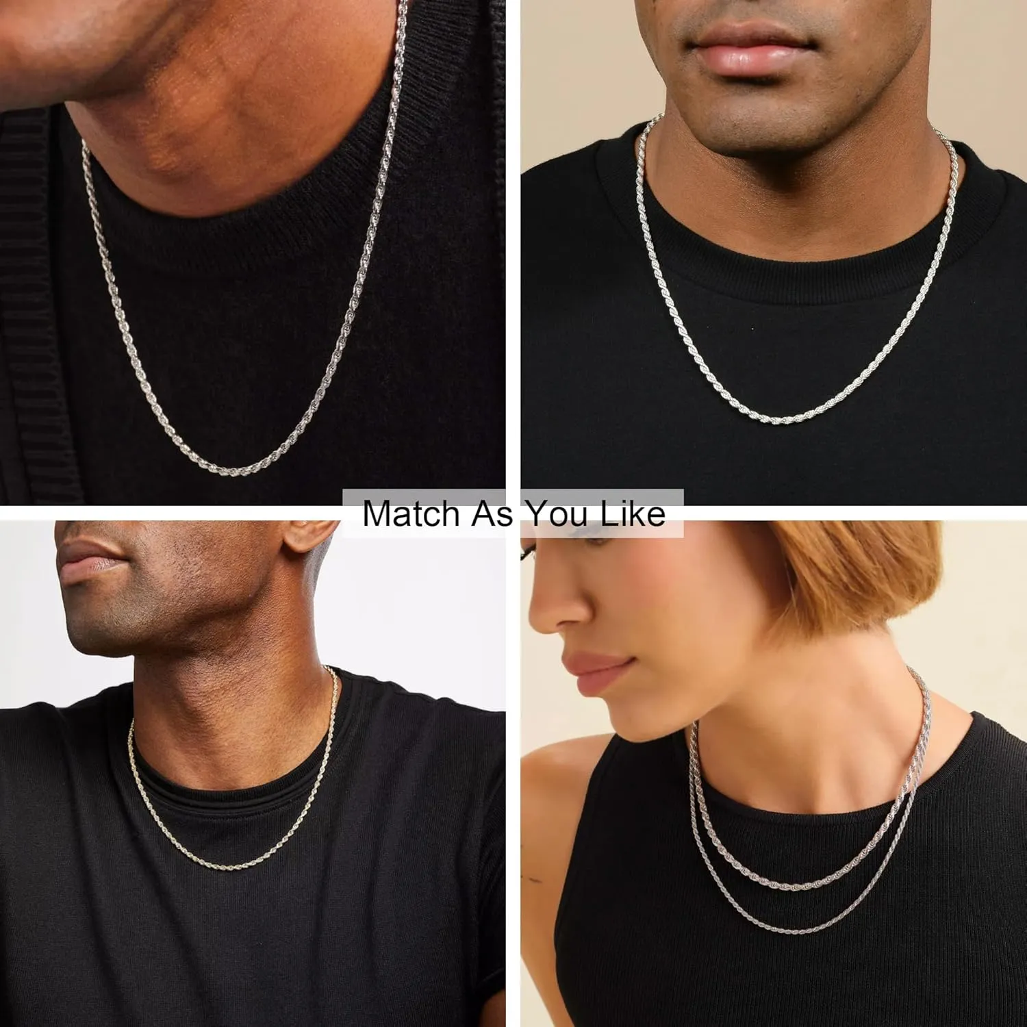 925 Sterling Silver Rope Chain Lobster Clasp 2.5mm Silver Chain for Men Women Silver Necklace Chain 16-30 Inches