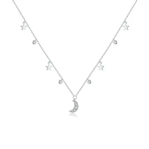 925 Sterling Silver White Moon & Star Pendant Necklace for Women Chain Link Necklaces Silver 925 Jewelry