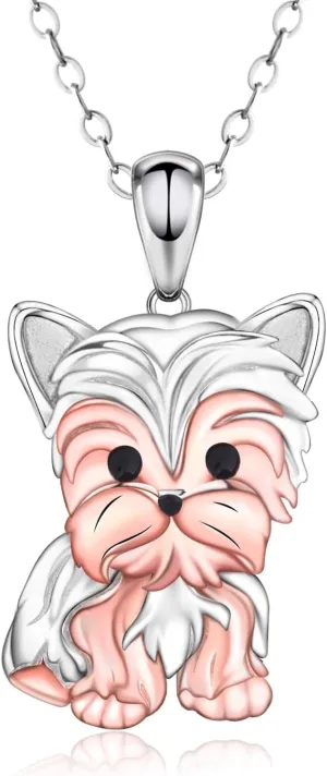 925 Sterling Silver Yorkie Dog Necklace for Women Adorable Yorkshire Terrier Necklace Welsh Corgis Pendant French Bulldog Poodle Pendant Necklace for Wfe Yorkie Terrier Animal Jewelry Gift for Daughter