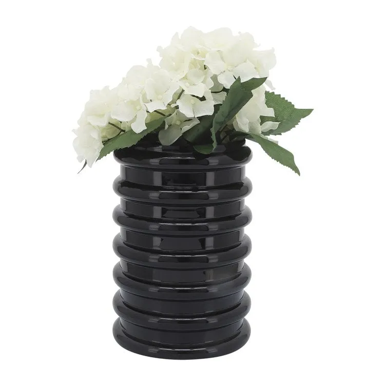 9" Scalloped Glass Vase - Black