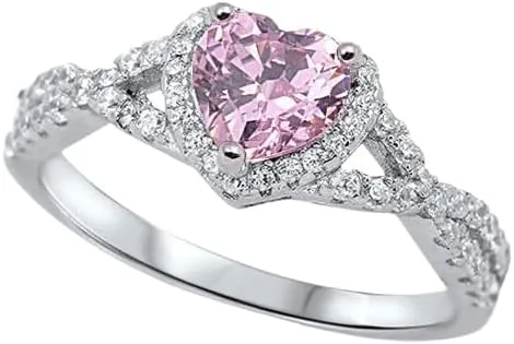 AARK & CO 2.50Ct Heart Cut Pink Sapphire Diamond Halo Woman's Heart Shape Engagement Ring 14K White Gold Finish