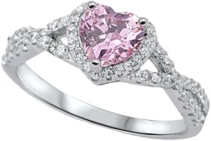 AARK & CO 2.50Ct Heart Cut Pink Sapphire Diamond Halo Woman's Heart Shape Engagement Ring 14K White Gold Finish